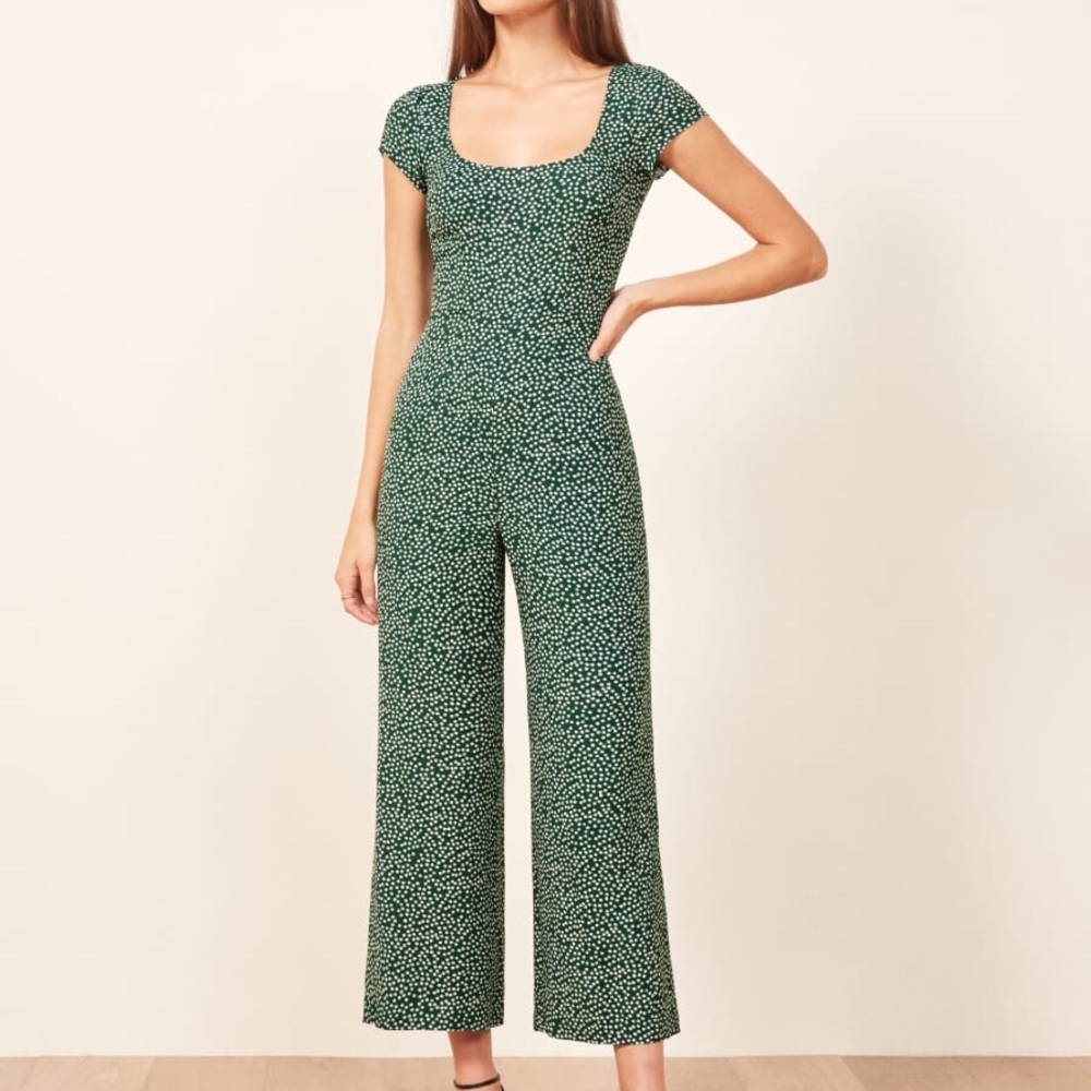 Reformation Belgium Daisy Green Floral Jumpsuit in Pine